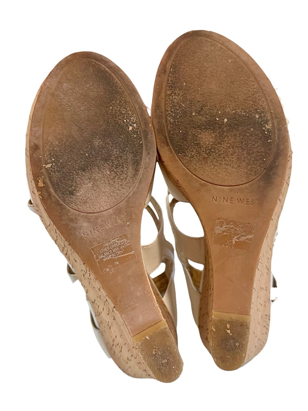 Nine West Ivory Strappy Cork Wedge Sandals - Size: 8 - Picture 8 of 11
